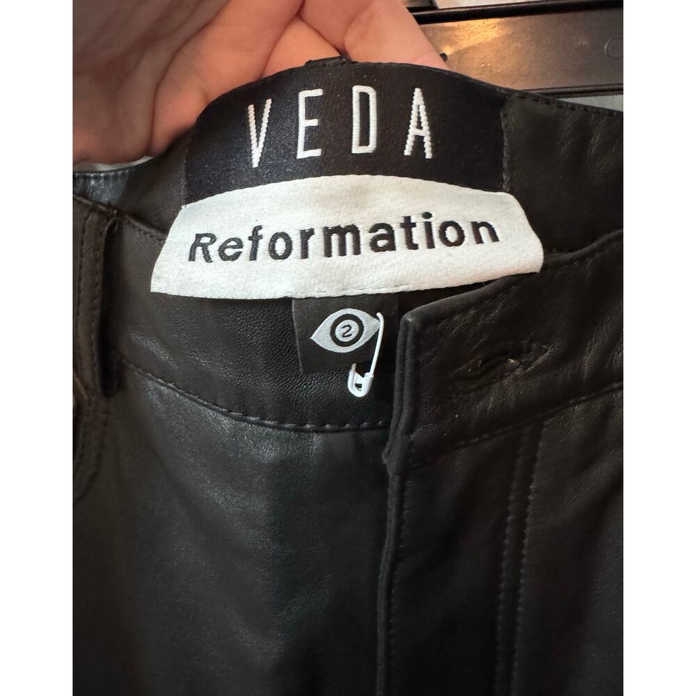 NEW Reformation Veda Black Lambskin Leather Front Slit Maxi Skirt Size 2 - Picture 16 of 16